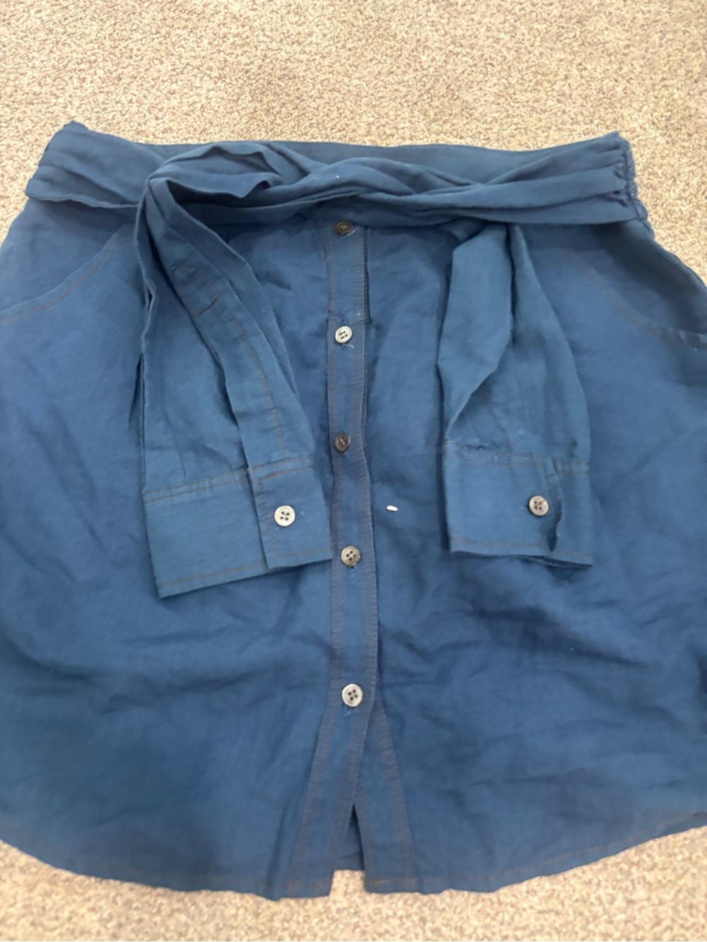 Theory Neini Chambray Mini Skirt Sz 6 Linen Blend Skirt with Mock Sleeve Belt - Picture 6 of 7